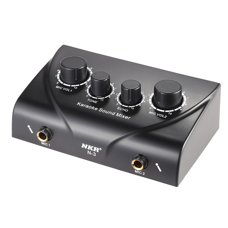 Tragbarer audiomixer mit zwei mikrofoneingängen für verstärker und mikrofone – ideal für karaoke und mehr.