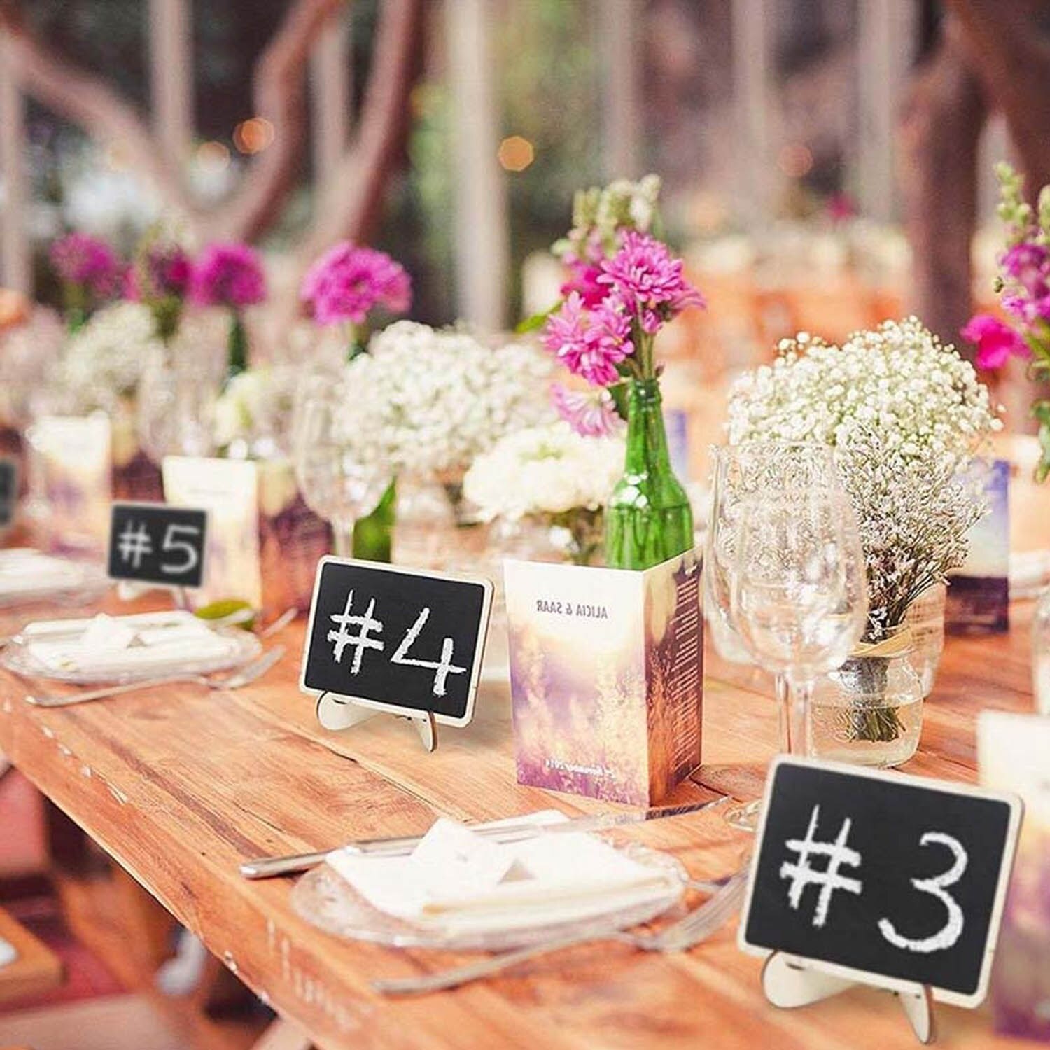 10PCS Mini Wood Blackboards Chalkboards with Stands 10PCS Labels 2PCS Liquid Pens for Wedding Party Daily Home Desktop Decor