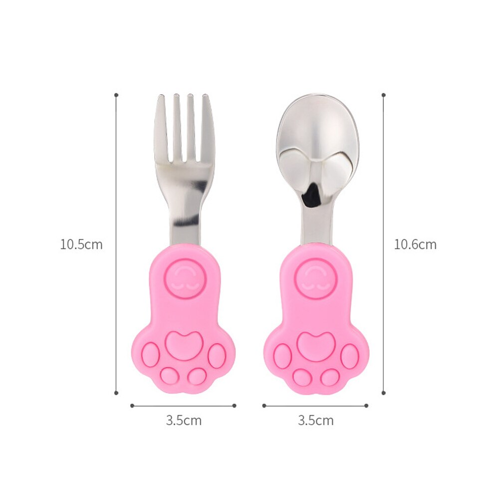 2Pcs Baby Spoon Fork Set Silicone Feeding Spoon Kids Cutlery Short Handle Children Tableware Training Stainless Steel Fork Spoon