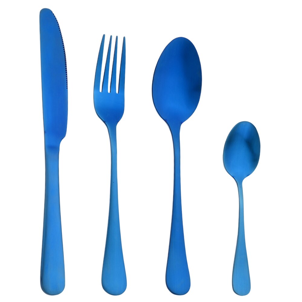 AJOYOUS Black Cutlery 4 Pcs Golden Cutlery Set 304 Stainless Steel Dinnerware Set Spoon Set Tableware Fork Knife Spoon: Blue