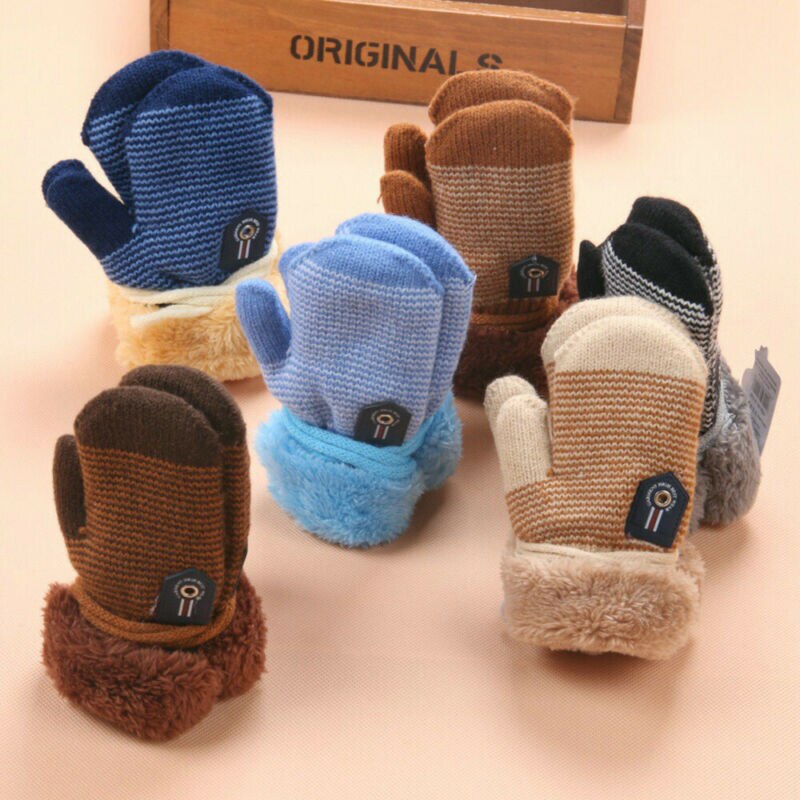 Kids Baby Girls Boys Gloves Childrens Magic Winter Warm Plush Soft Gloves Knited Striped Kids Baby Golves 1Pairs 6Month-3Years