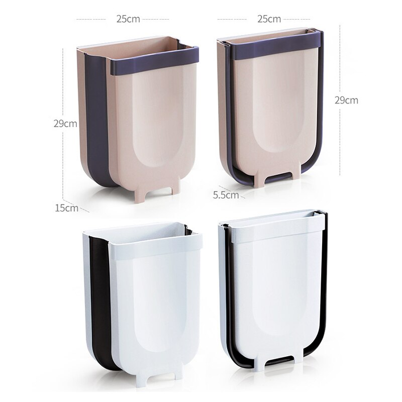 Wall Mounted Folding Waste Bin Kitchen Cabinet Door Hanging Trash Bin Garbage Car Trash Can Wall Mounted Foldable Cleaning