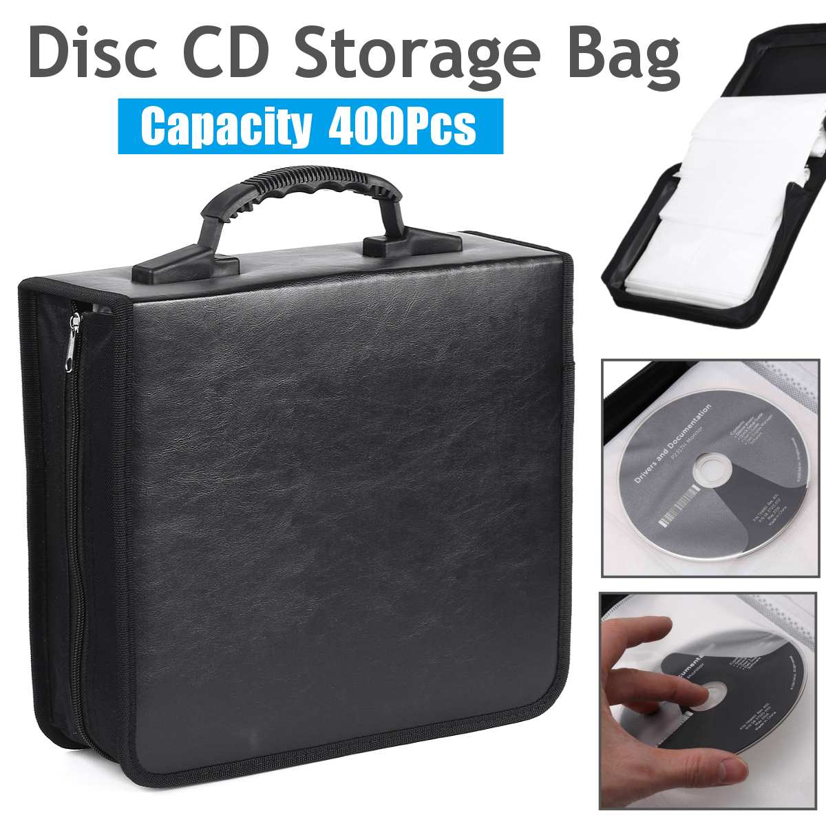 400 Discs Handheld Draagbare Cd Dvd Wallet Opbergtas Case Album Organizer Media Producten Zwart Pu Lederen Discs Opbergdoos