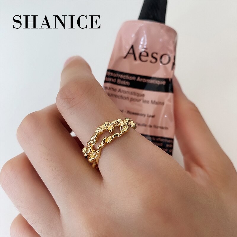 SHANICE S925 Sterling Silber Offenen Ring Geometrische Unregelmäßige Lava Ringe für Frauen Einstellbare Antike ErkläSprosse Ringe Anillos Punk