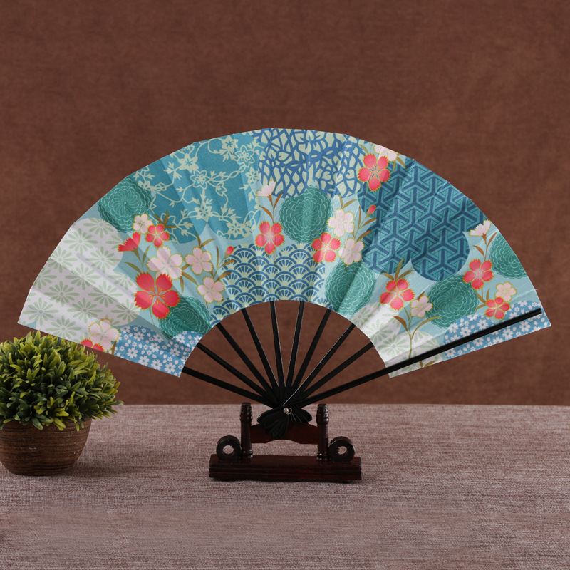 Rijst Papier Bakken Lak Side Bot Eetstokjes Fan Gedrukt Pocket Fan Woondecoratie Patroon Dans Handheld Fan: color14