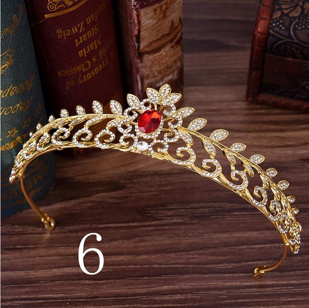 3 diseños de Tiara de cristal rojo, azul y verde para novia: 6