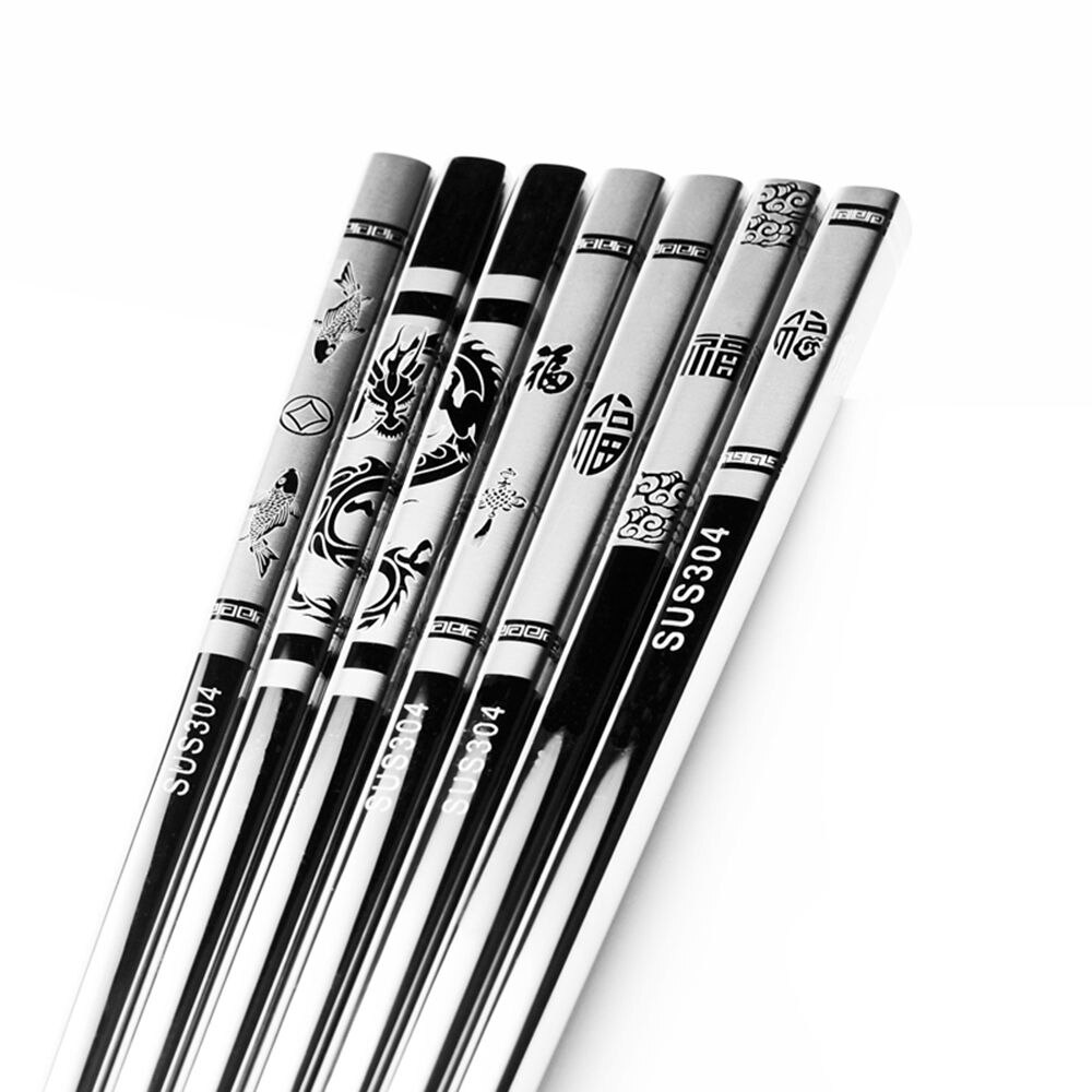 2PCS Stainless Steel Black Dragon Fishs Chopsticks Chinese Long Non-Slip Alloy Sushi Hashi Chop Sticks Chinese Tableware