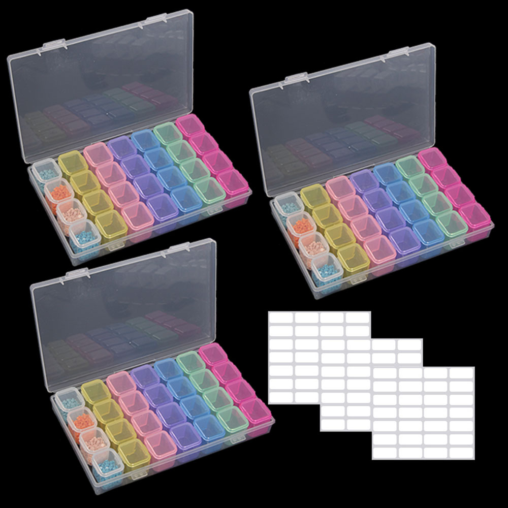 28/56/112Grids Diamond Nail Art Rhinestone Container Organizer Mosaic Embroidery Accessories Tools Bead Container Storage Box: 28 color 3pcs