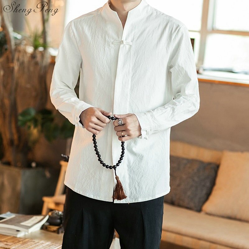 Traditionellen Chinesischen wushu hemd kleidung für männer oben orientalisch Mandarin kragen hemd leinen männlichen Kimono Outfit kleidung Q582
