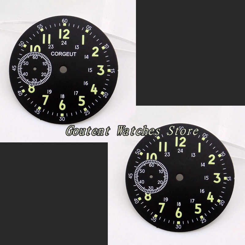 39mm Corgeut Zwarte Wijzerplaat Horloge Kit ETA 6497 Seagull st36 Beweging Horloge Gezichten