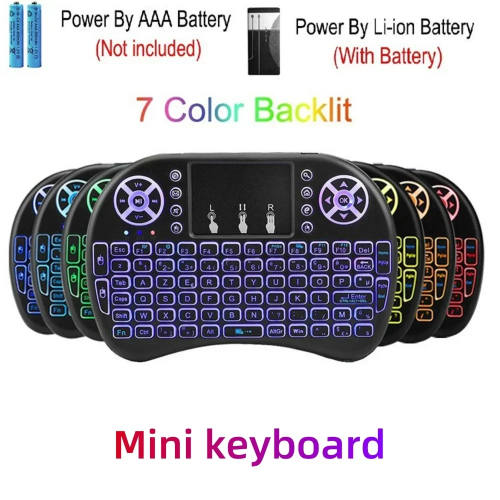 2.4G Mini Wireless Keyboard with Multimedia Keys 7-Color Backlit Compact Size Computer Keyboard for PC Devices Laptop Desktop