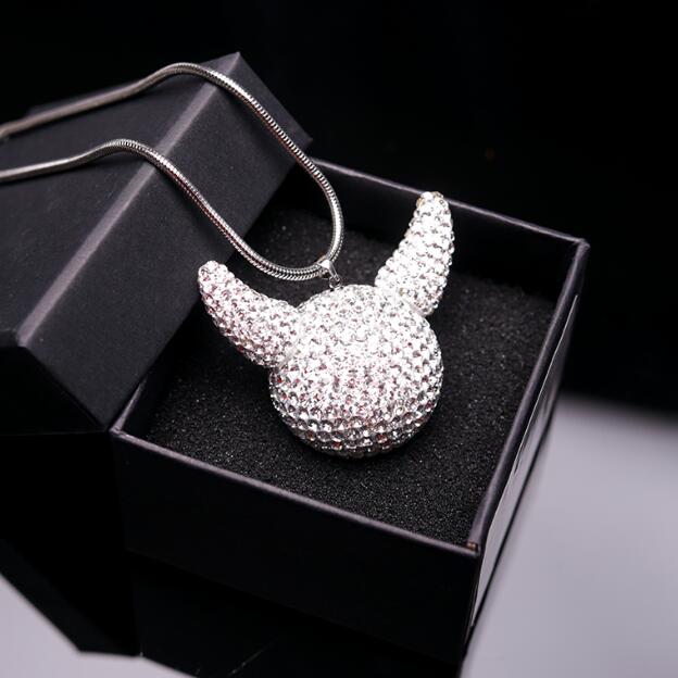 Diamond Devil Car Ornaments Hanging Pendant Cute Cartoon Evil Bling Crystal Rhinestone Ball Auto Rear Mirror Pendant Accessories: white evil