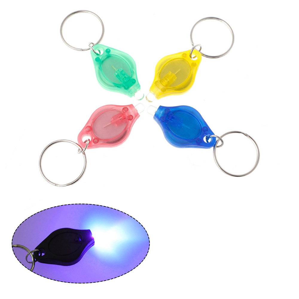 Mini llavero LED linterna Ultra brillante LED llavero pequeña llave portátil R-ing linterna de luz UV con gancho 5 carcasa de piezas al azar