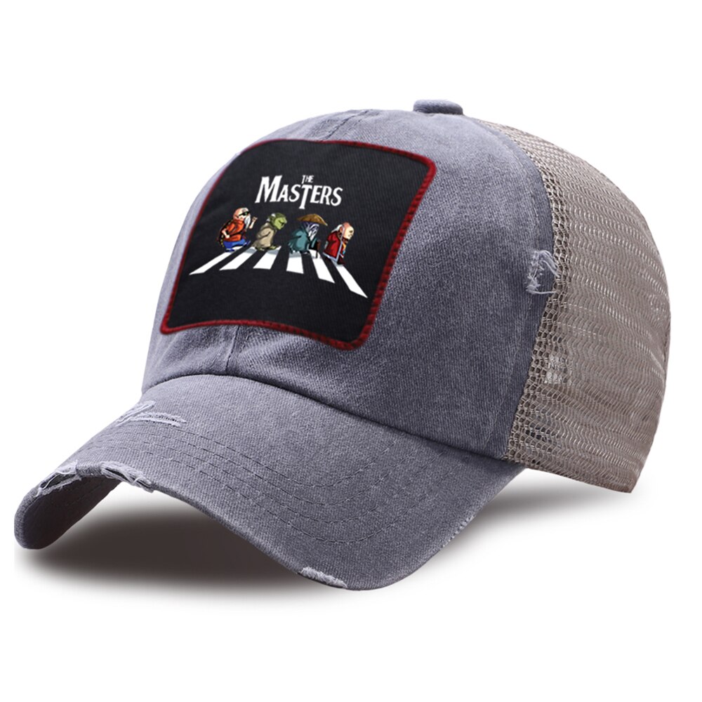 Kvinder bomuld justerbare anime hatte mestrene på vej mesh baseball kasketter mænd snapback hat unisex sommer hip hop far hat: Grå 6