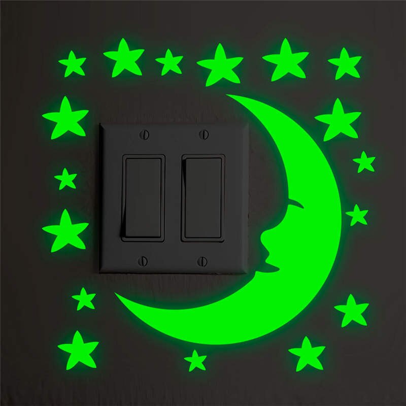 Tofok Luminous Moon Star Wall Stickers Switch Stickers Home Decor Supplies Smiling Face Wall Decals Children Room Decor