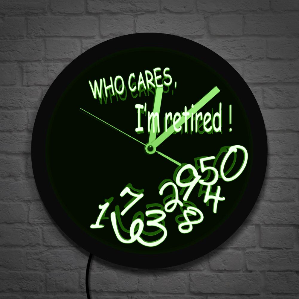 Fallen Numbers Retiring Luminous Wall Clock Who Cares I'm Retired Funny Clock Wall Watch LED Light Retirement Office Decor