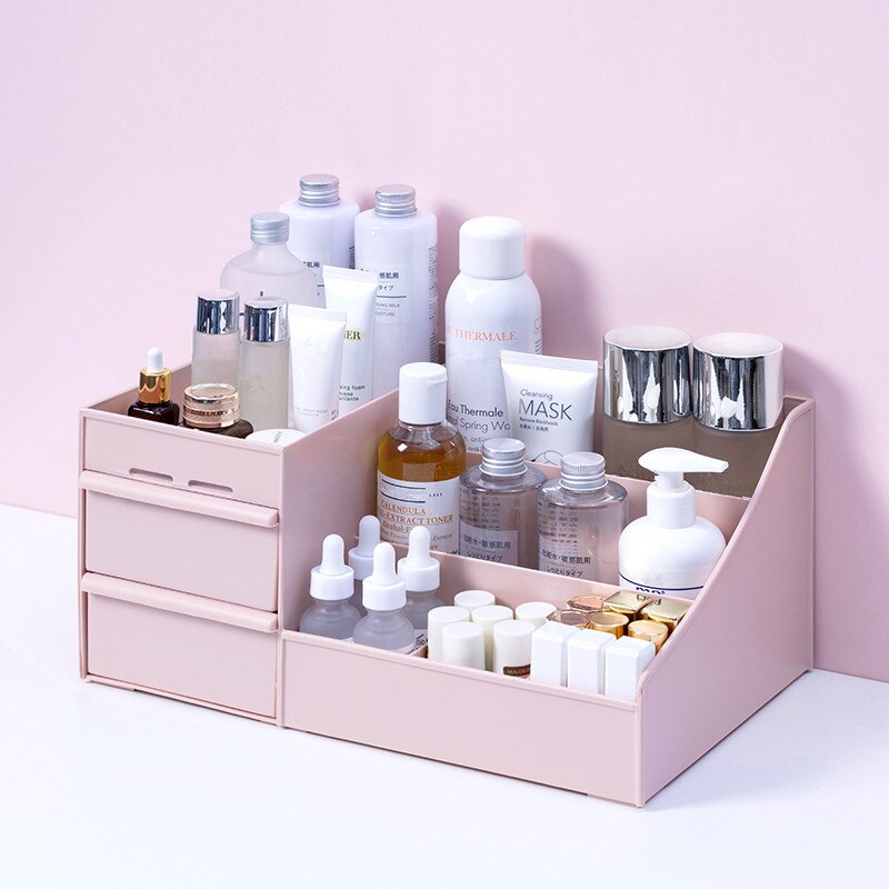 Grande boîte de rangement pour cosmétiques, organiseur grande capacité pour produits de beauté, vernis à ongles, bijoux, tiroirs de maquillage, coffret de rangement pour articles divers: Pink S