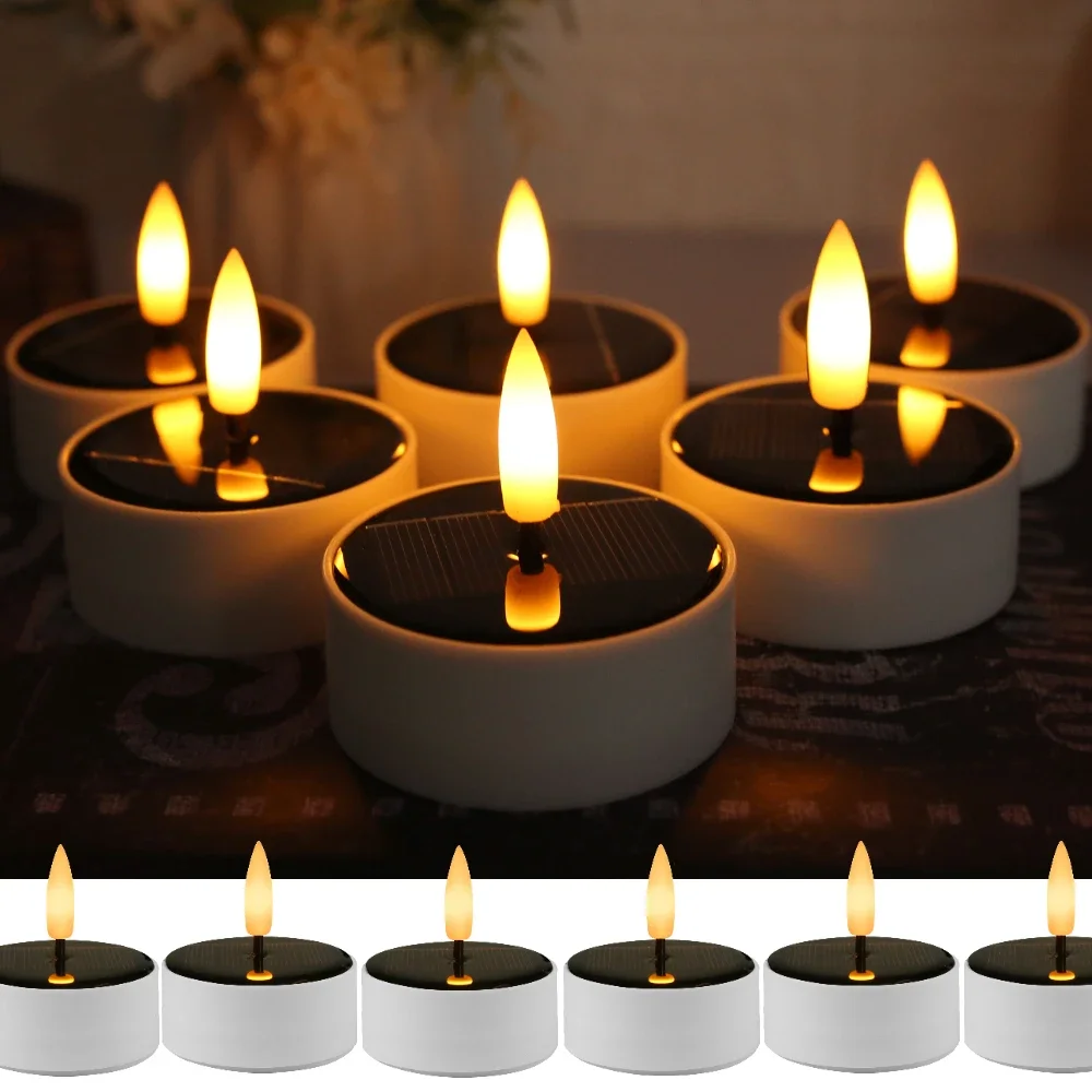 Velas solares de luz nocturna para jardín, lámpara de vela sin llama parpadeante, 6 piezas: BIG