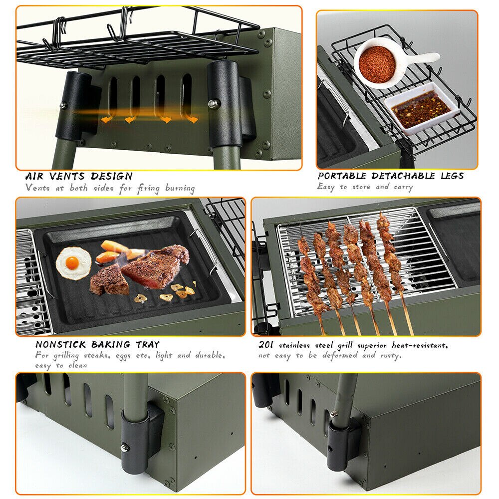 Barbecue d'extérieur pliable Portable en acier inoxydable, Barbecue à charbon de bois de jardin