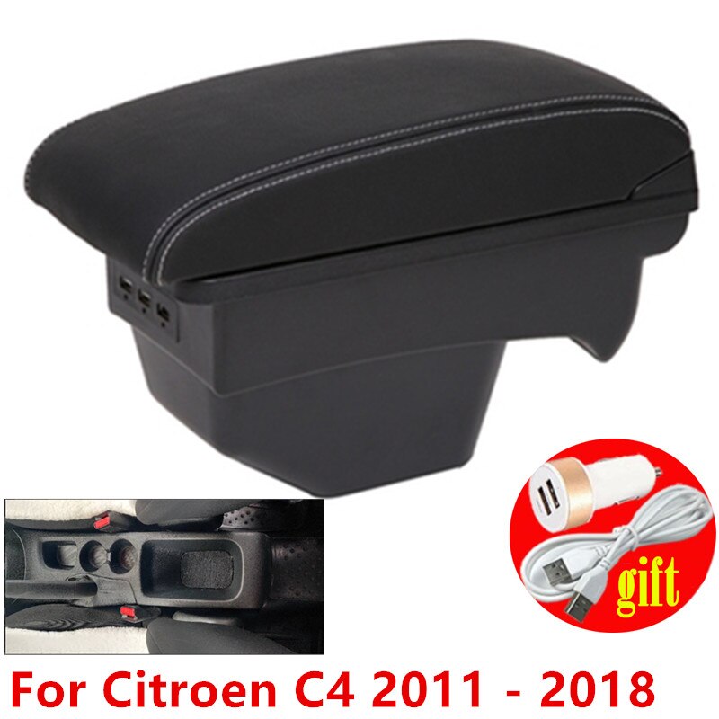 Accoudoir en cuir pour citroën C4 – , , 20132014, , , , boîte d&#39;interface USB, boîte de rangement, Modification: White line 3 usb
