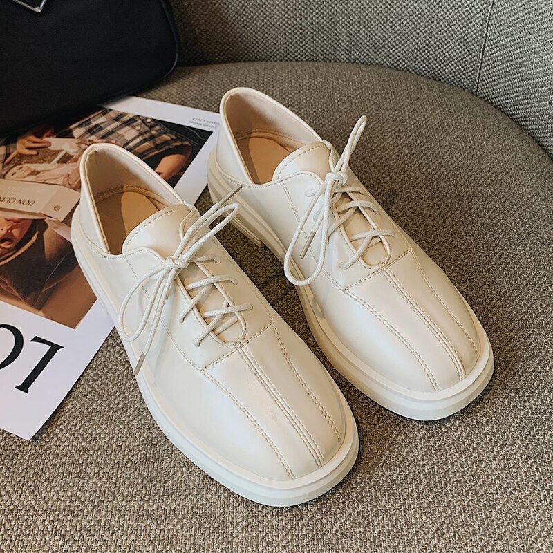 Noir Beige Oxford chaussures pour femmes printemps été décontracté mocassins en cuir synthétique polyuréthane Vintage à lacets plate-forme chaussures mocassins