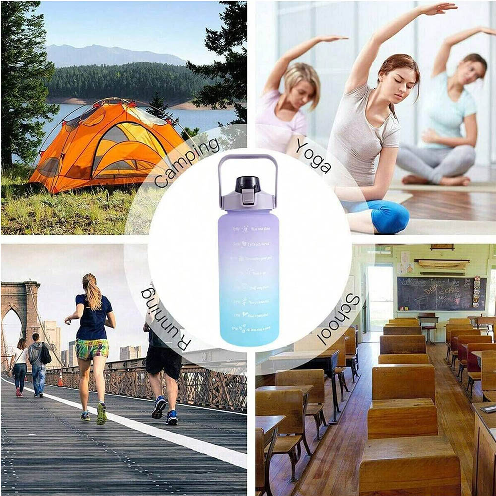 Botella de agua de 2L, botella de agua motivacional con marcador de tiempo y capacidad, taza de agua deportiva sin BPA, Fitness, gimnasio, ejercicio para correr
