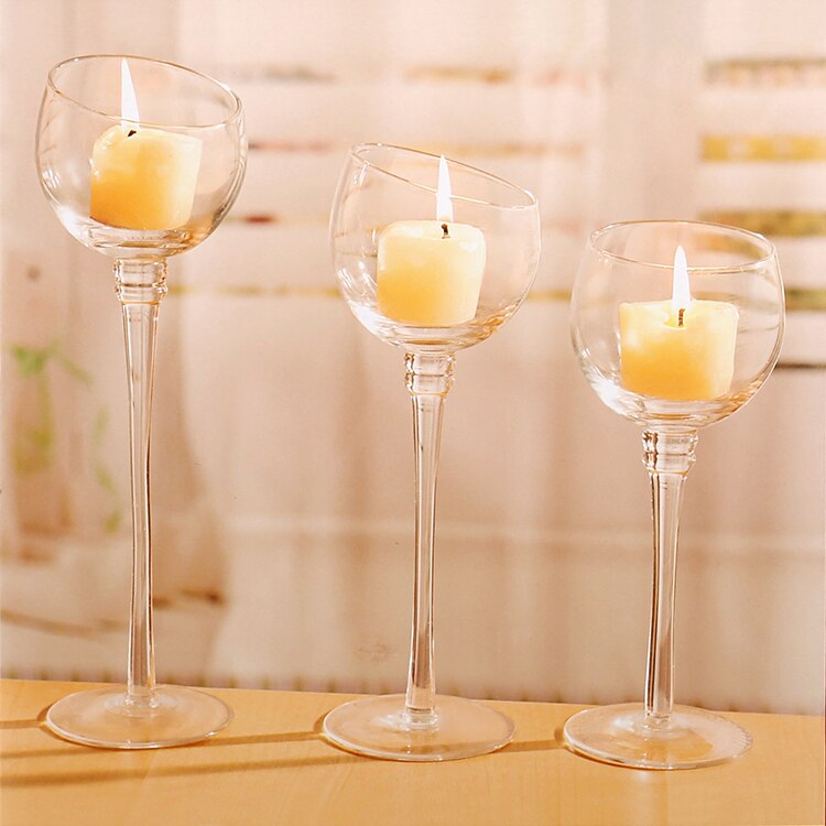 3pcs/set Crystal Glass Stemmed Votive Candle Holder Pillar Tea Light Goblet Candlestick Wedding Pub Party Decoration