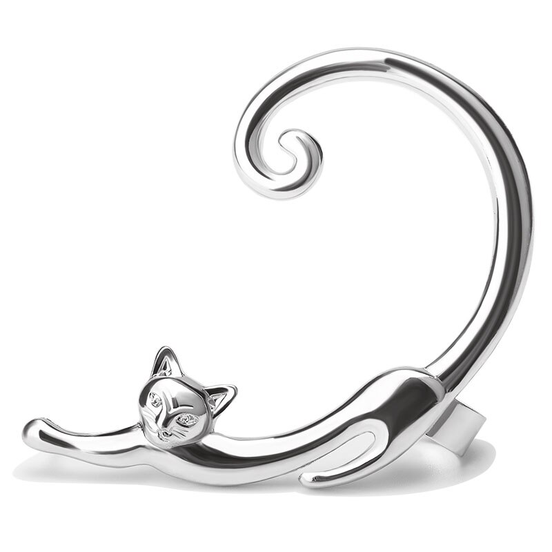 Boucles d'oreilles en forme de chat mignon pour femmes, Clip d'oreille, Boucle d'oreille: Silver