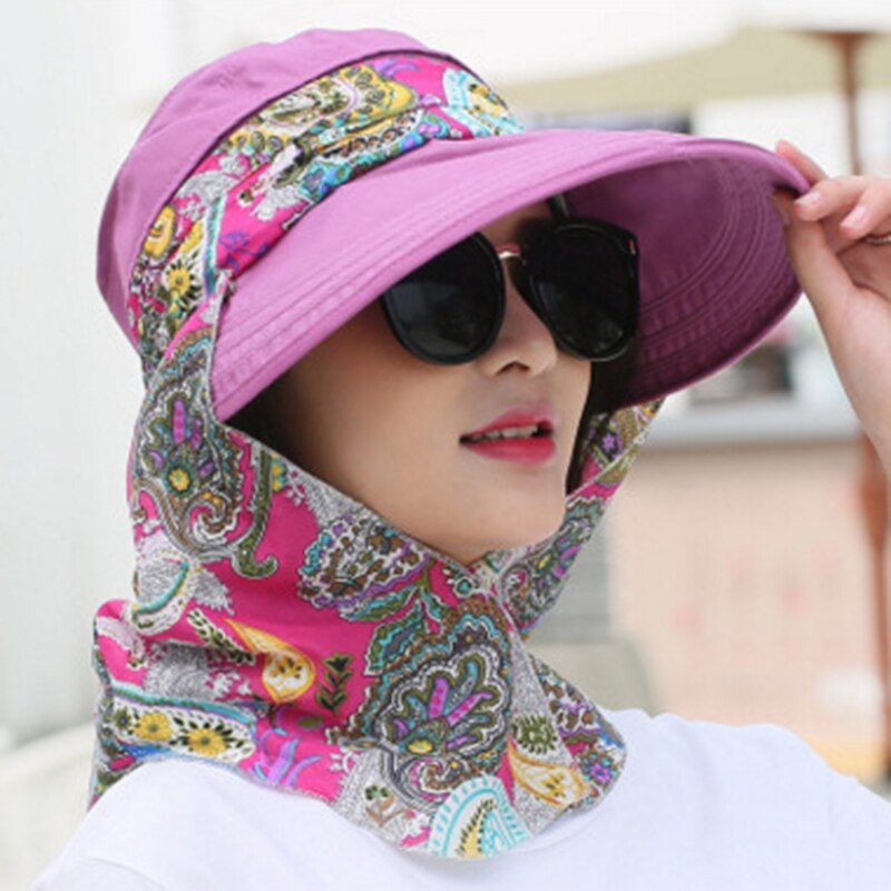 Gorra para mujer, sombrero para el sol, protección UV, de verano, flor personalizada con chal, sombrero plegable de borde grande, sombrero de sol de playa para mujer: rose Red