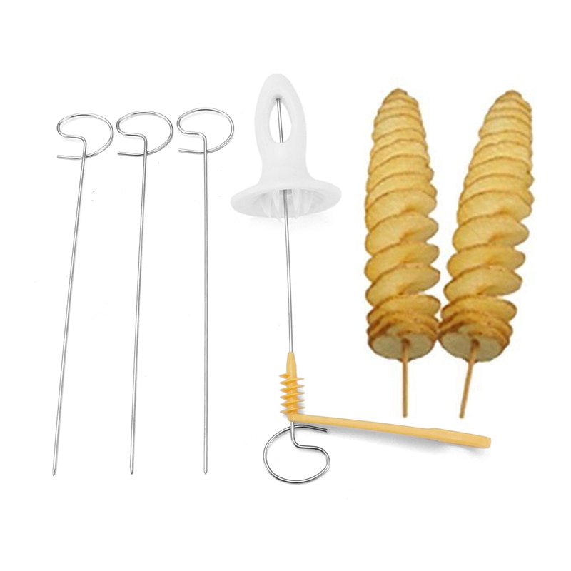 Aomily 4 stks/set Rvs Aardappel Twister Tornado Slicer Manual Cutter Spiraal Chips Keuken CookingPotato Tools Gadgets