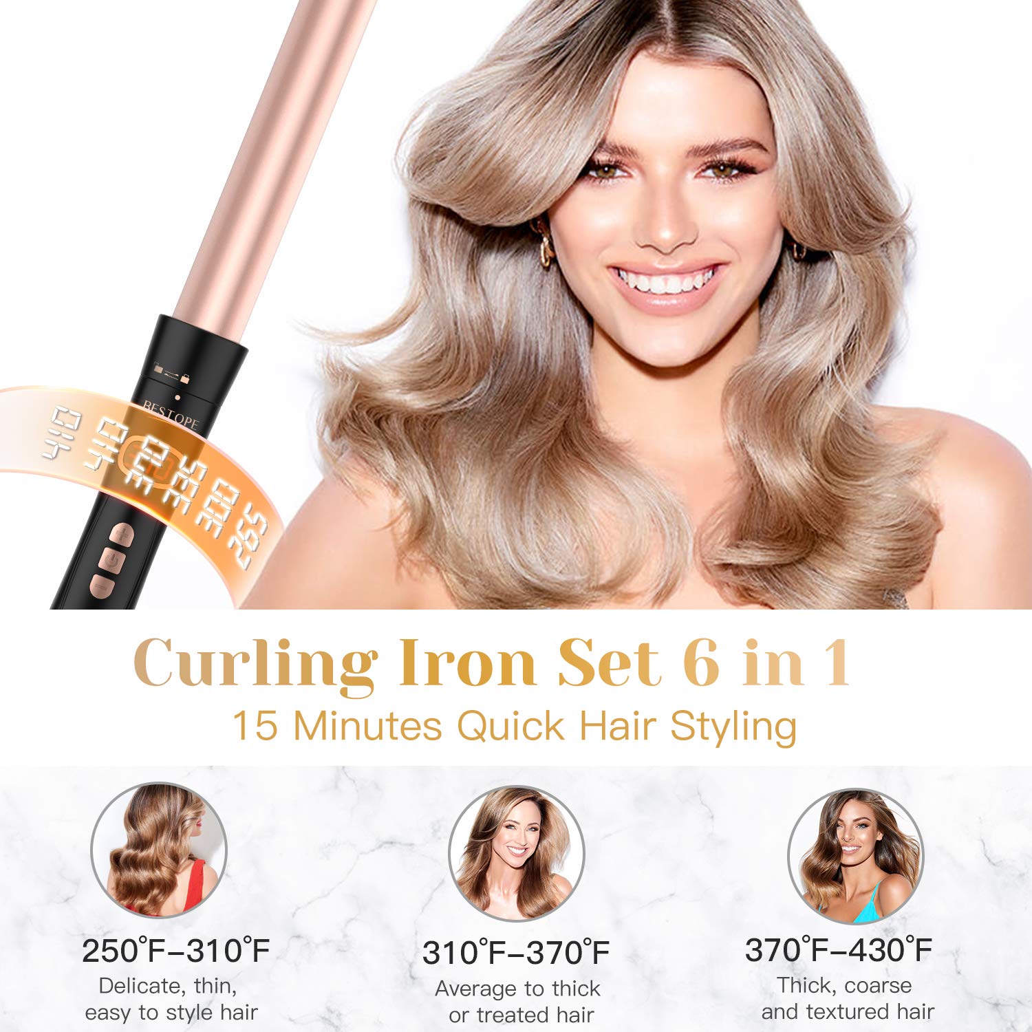 5 in 1 Curling Iron Wand Set Curling Wand 0.5''-1.25'' Hair Curler Instant Heating Up Hair Wand with LCD&Temperature Adjustment