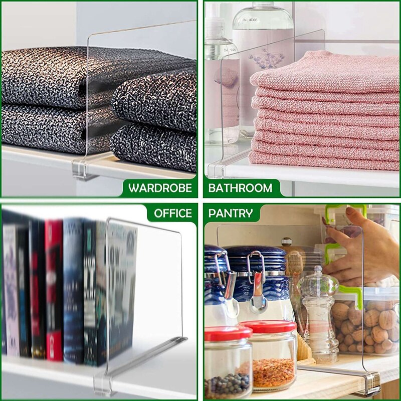 Divisori per ripiani in acrilico, divisori per ripiani trasparenti per armadi per separatori di borse per vestiti, Organizer per mensole per telecamera da letto