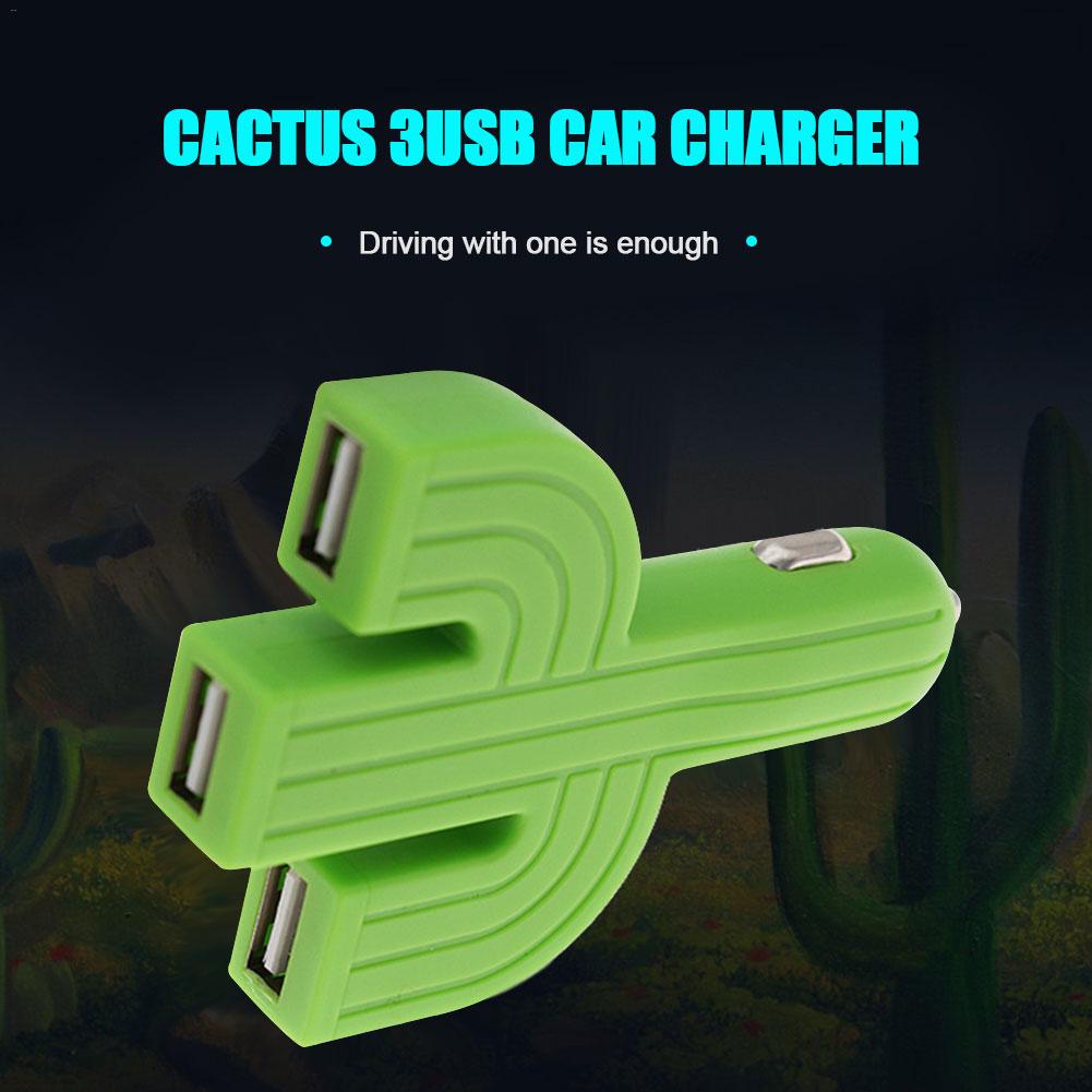 3 en 1 cargador de coche Cactus 3 puerto USB de plástico Cactus multifunción Mini cargador de coche para iPhone