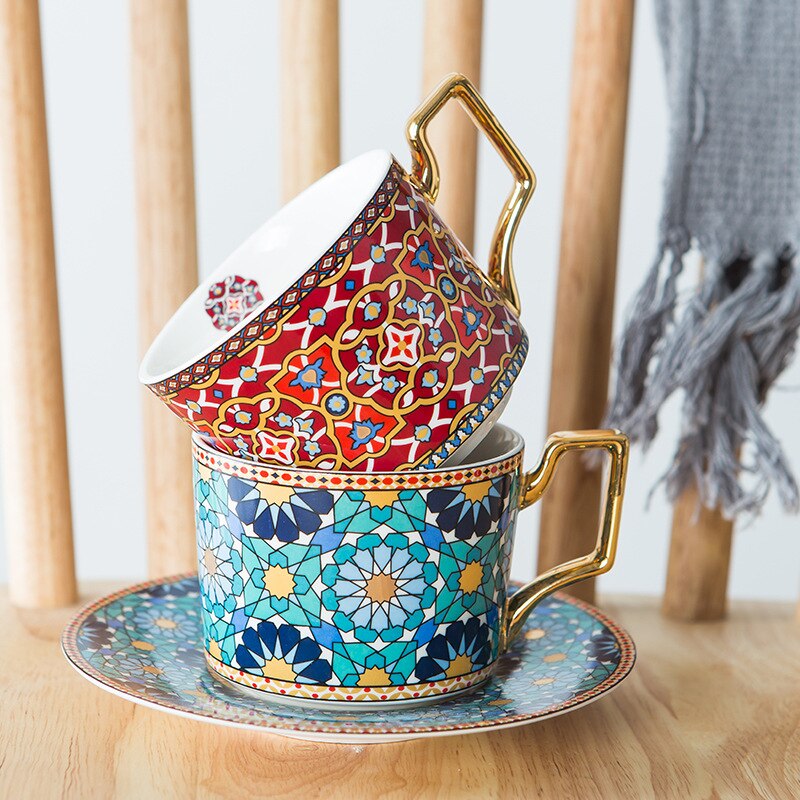 Pequeña taza de café y platillo de lujo estilo europeo Taza de Café de Cerámica ligero marroquí juego de té de la tarde