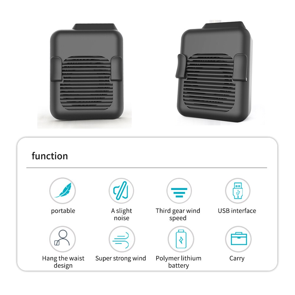 Portable USB Wearable Clip On Fan Personal Hands-Free Waist Fan Necklace Fan Handhold Fan Strong Airflow for Job Site Work