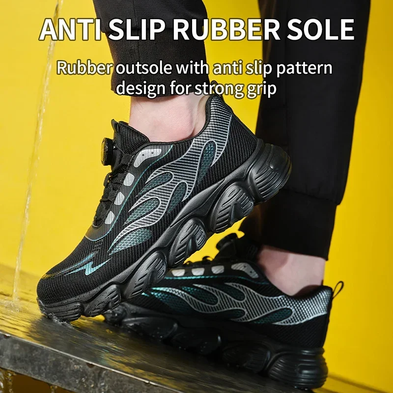 Rotating Button Work Safety Shoes Men Reflective Steel Toe Shoes Indestructible Work Sneakers Protective Safety Boots Size 47 48