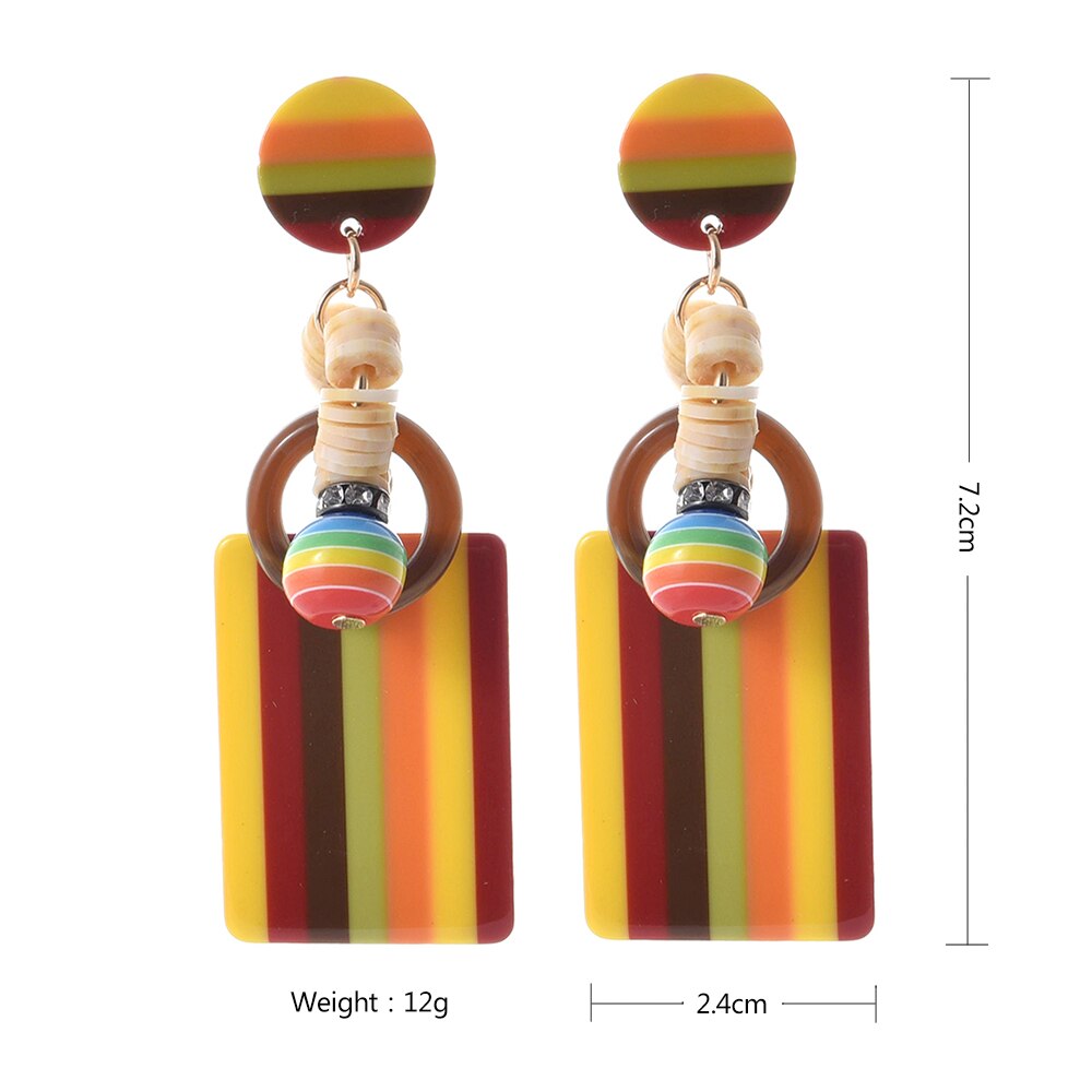 Ztech Colorful Acrylic Earrings For Women Boho Acetate Dangle Earrings Big Bohemian Accessories Geometric Pendants