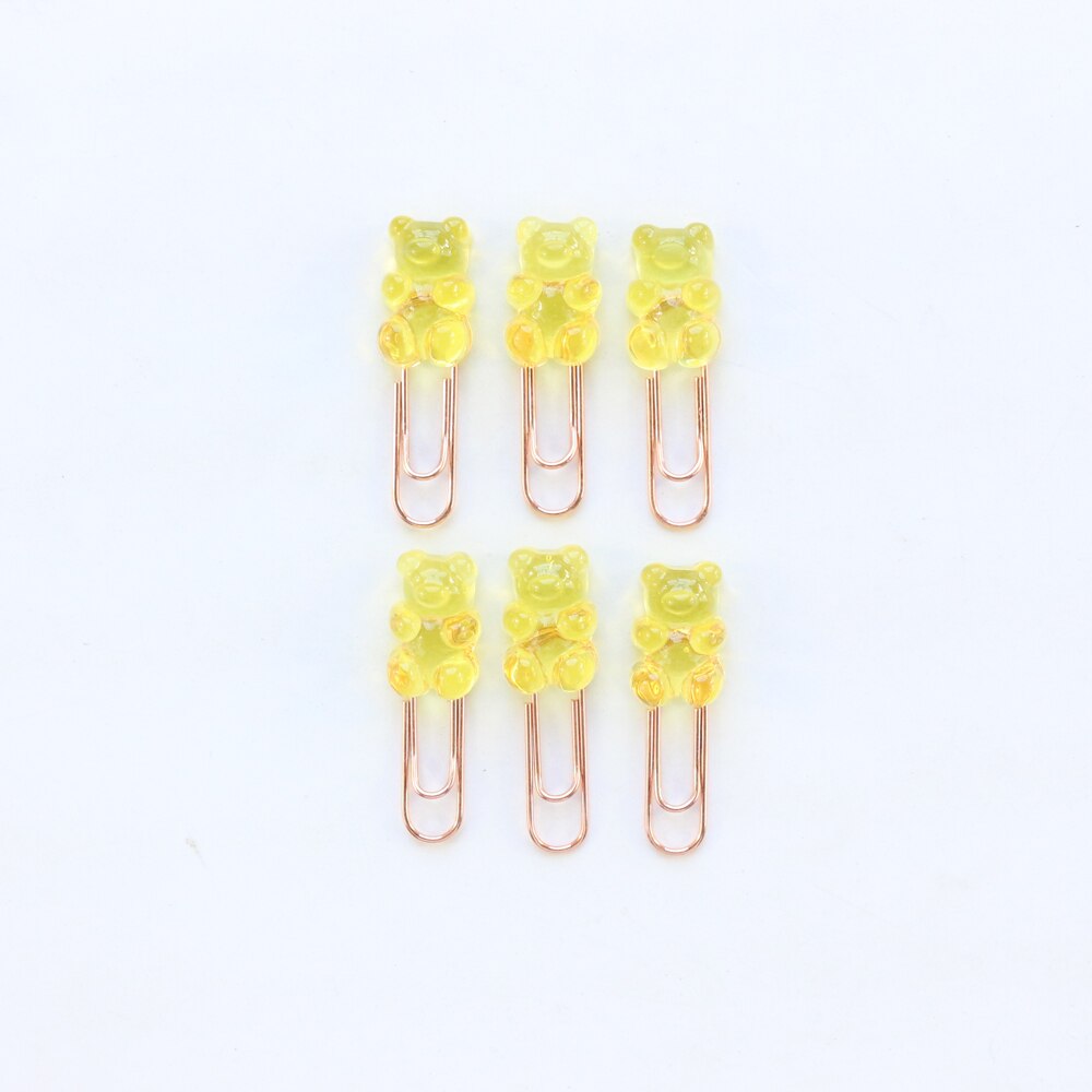 Domikee cute Korean bear shape office school paper clips set student candy memo clips bookmark stationery supplies 6pcs: Yellow