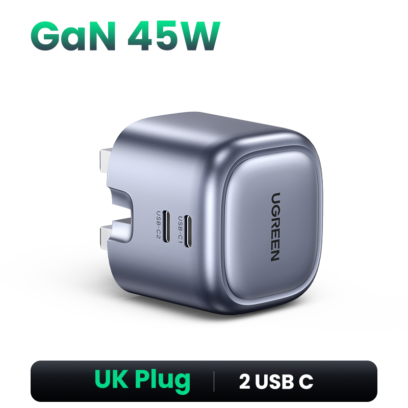 UGREEN-cargador USB con enchufe de EE. UU., Cargador rápido de 45W GaN, PD QC 3,0, USB C, cargador rápido para iPhone 14 13, cargador portátil de viaje: AU