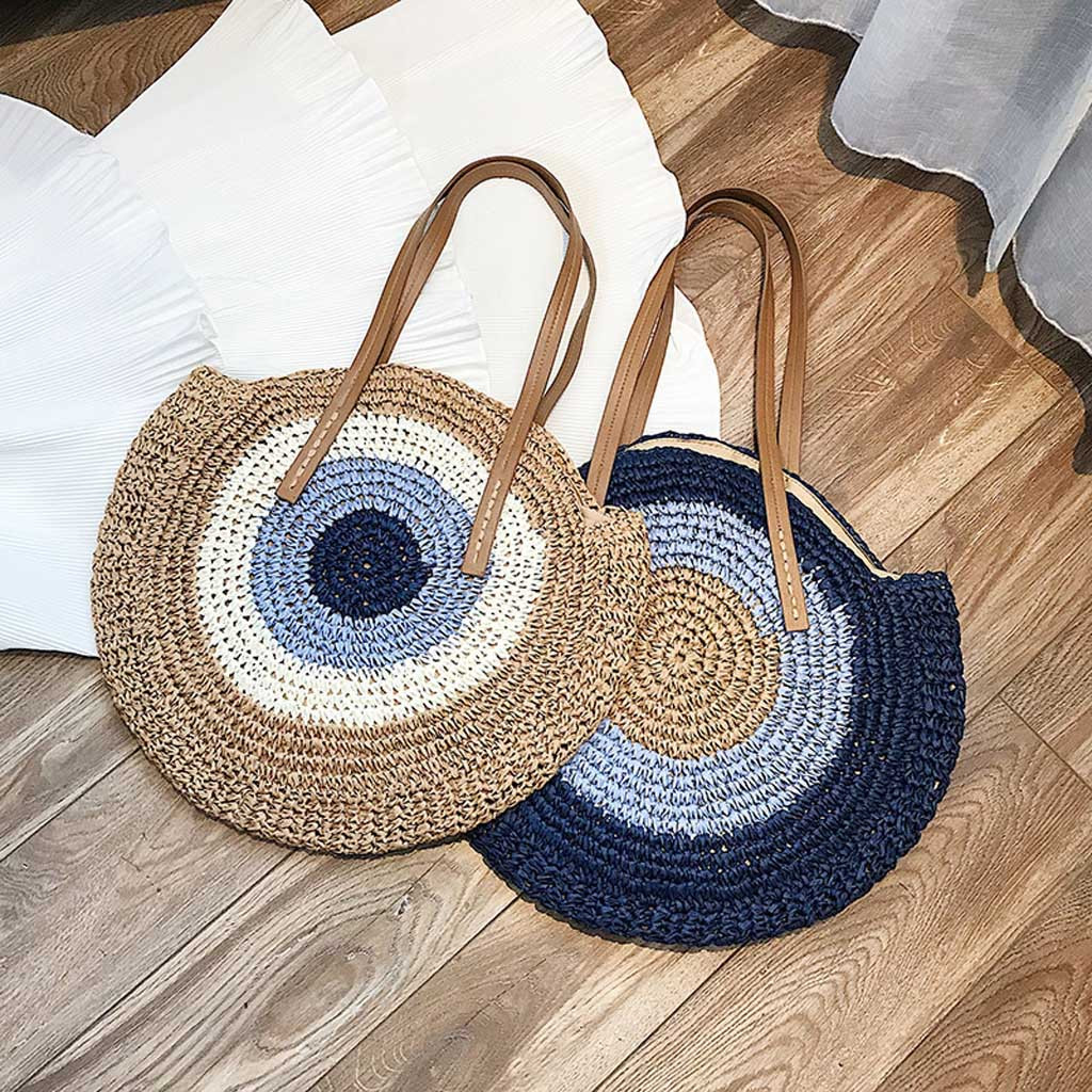 Round Straw Bags Women Summer Rattan Bag Handmade Woven Beach Bag Circle Bohemia Handbag Bali bolso paja#30