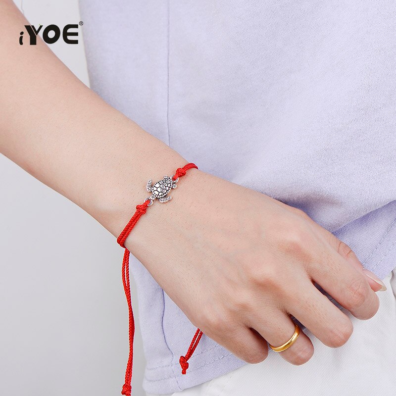 IYOE Friendship Sea Turtle Card Wish Charm Bracelet For Women Men Kids Vintage Animal Lucky Red String Bracelets Friends Lover