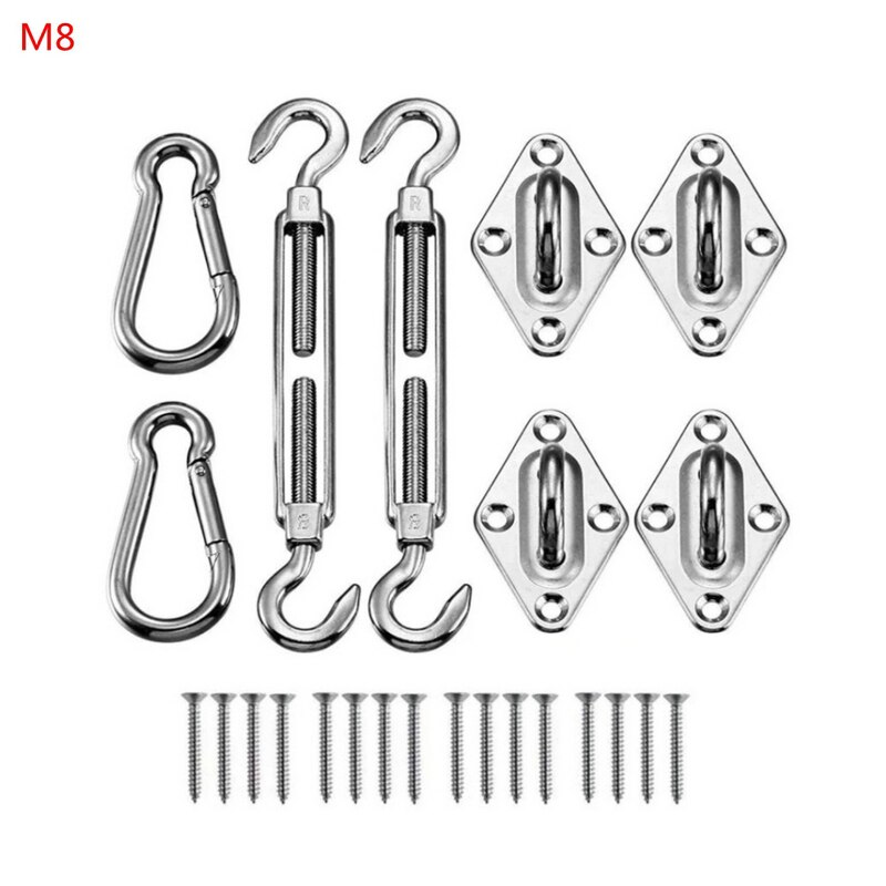 M8 Sun Shade Sail Hardware Kit For Outdoor Patio Sun Shade Canopy Stainless Steel Plastic Expansion Snap Hooks Turnbuckle Pad