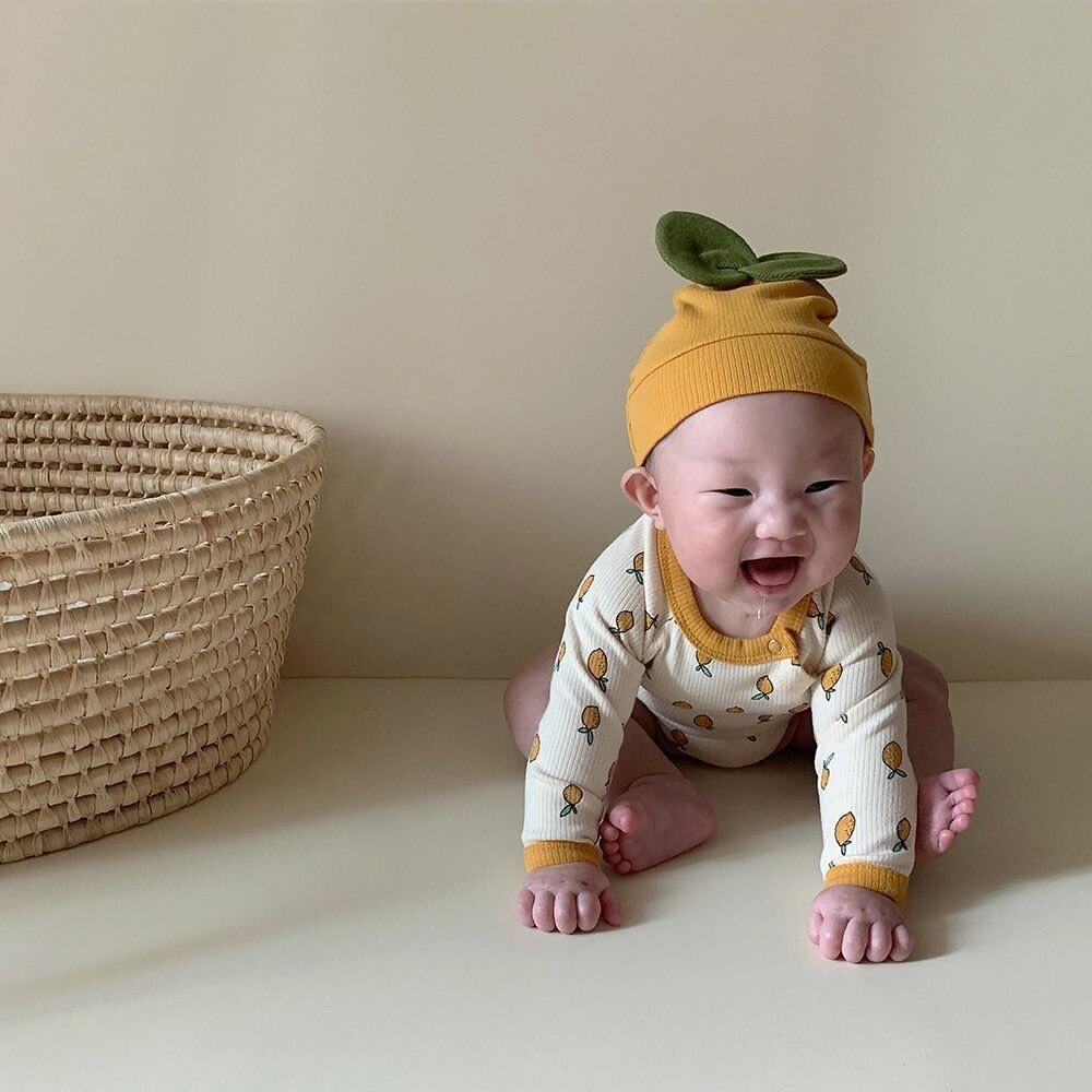 Vêtements -né printemps et automne bébé citron imprimer maison vêtements body bébé fille body