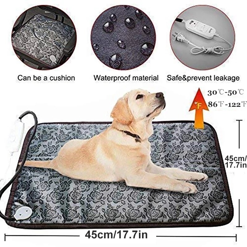 Tapis chauffant électrique pour animaux de compagnie, Protection contre les coupures de courant, pour chiens et chats, imperméable, résistant aux morsures, en hiver, 3 Modes, coussin chauffant réglable