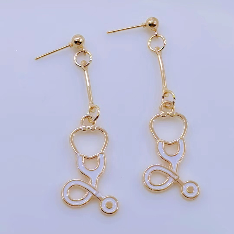 Charm enamel earrings syringe nurse cap stethoscope doctor nurse decoration earrings doctor nurse earring