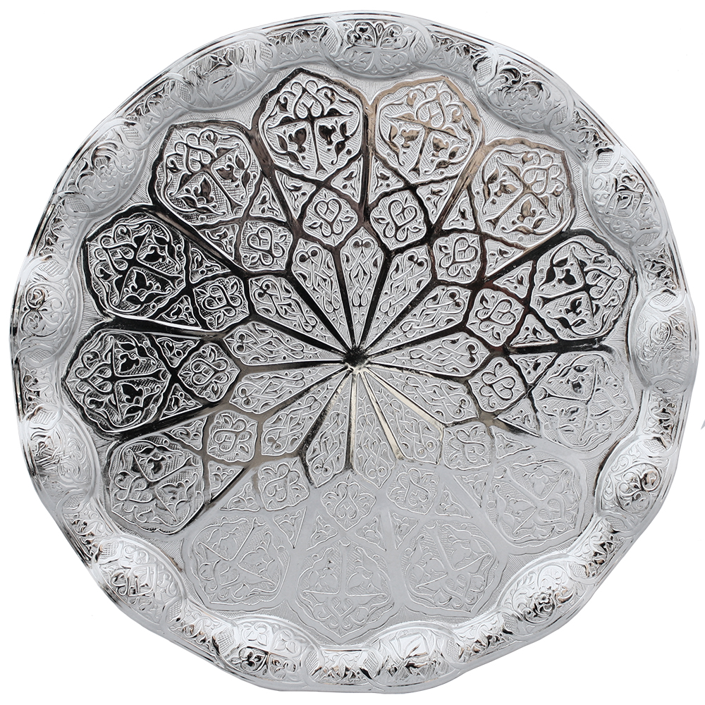 Bandeja de té para 6 tazas y platillos, Color plateado, bandejas turcas árabes decorativas de 35 cm
