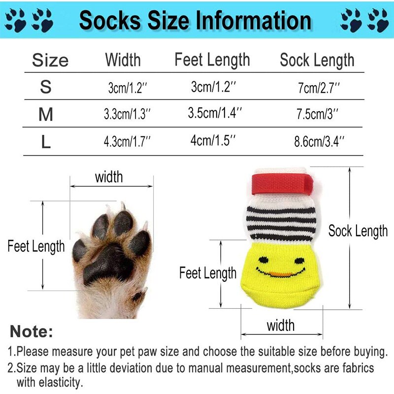 4pcs/Set Anti-Slip Dog Socks Cat Socks with Rubber Reinforcement Pet Paw Protector Cute Puppy Dog Knit Socks Indoor Wear