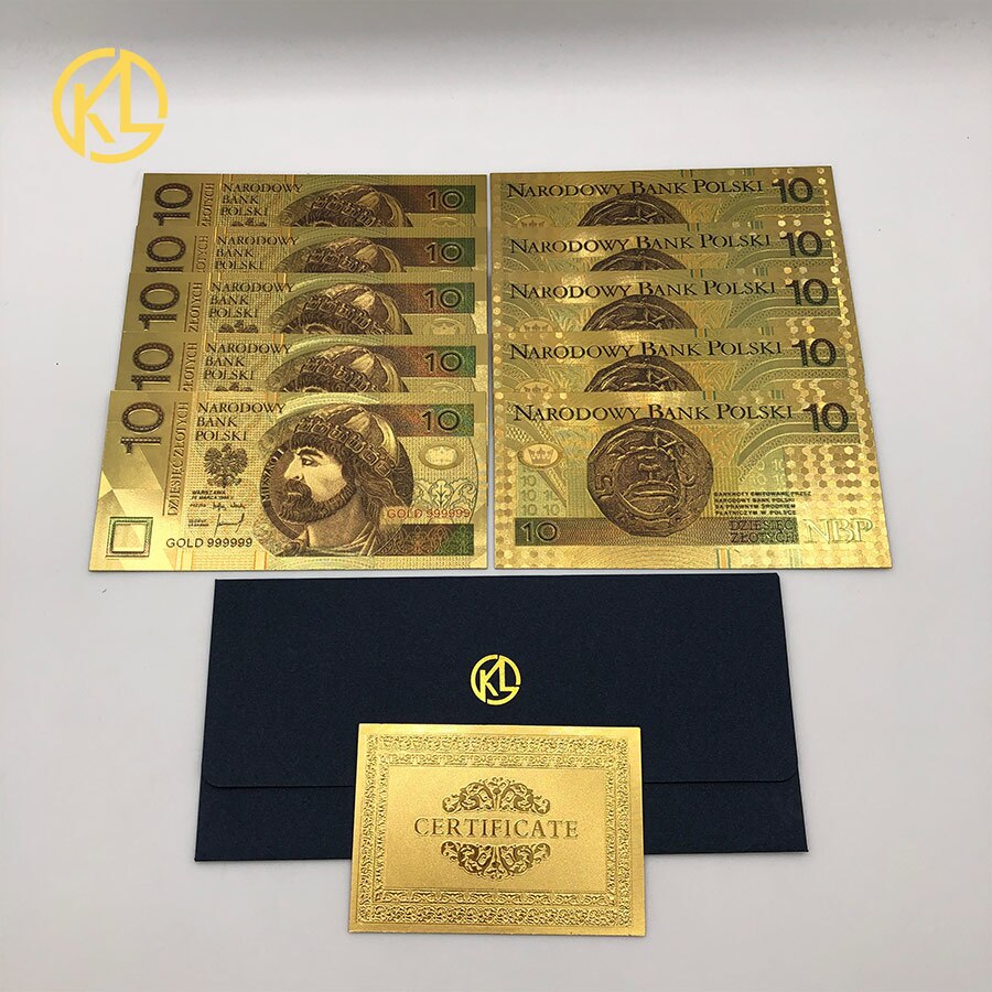 10Stck 50 PLN ZLOTY Polen Gold Farbe Banknote PAPST JOHANNES paul II Für sammlung 999 Gold für Souvenir sammlung: Schokolade