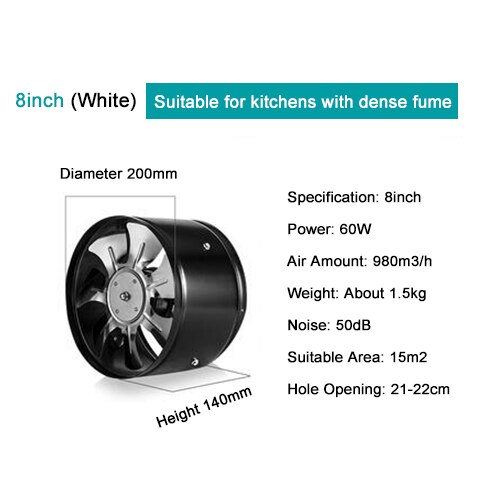 Ronde Duct Ventilator 8 Inch Badkamer Krachtige St... – Grandado