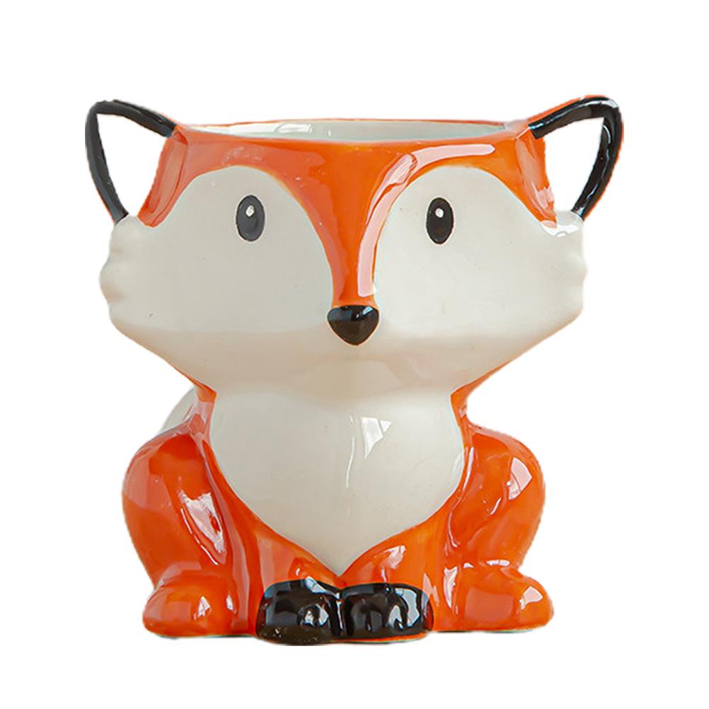 Maceta de flores suculentas de animales de dibujos animados, plantas de jardinería, adorno de cerámica en maceta, Mini maceta de Cactus bonsái, artesanía de decoración del hogar: fox